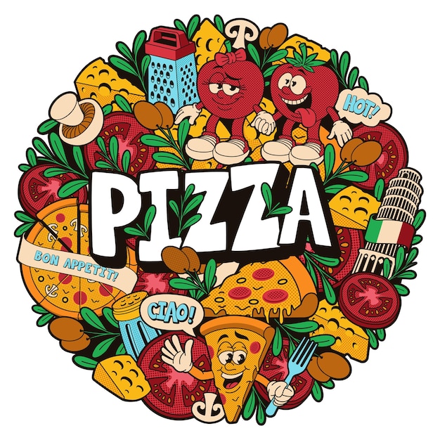 A round doodle pattern for a pizzeria theme