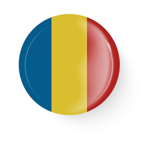 Round flag of Romania Pin button Pin brooch icon sticker 3D vector style Web button