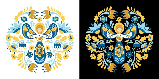 Round floral composition with guardian angel in Ukrainian style