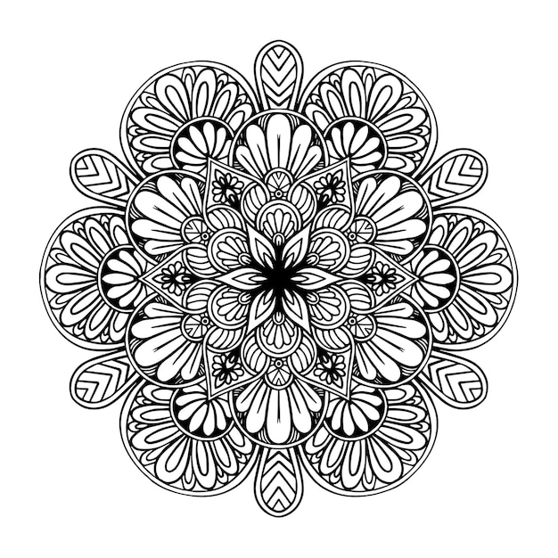 Round flower mandala for tattoo, henna or coloring page