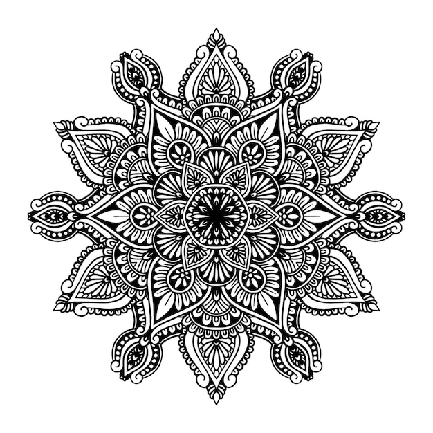 Round flower mandala for tattoo, henna or coloring page