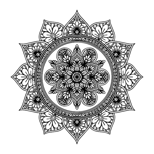 Round flower mandala for tattoo, henna or coloring page