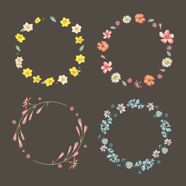 Round flowers frame mixed set vector