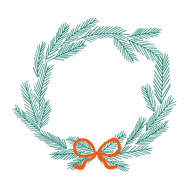 Round frame for Christmas cards and winter design with Hand drawn wreath with fir branches