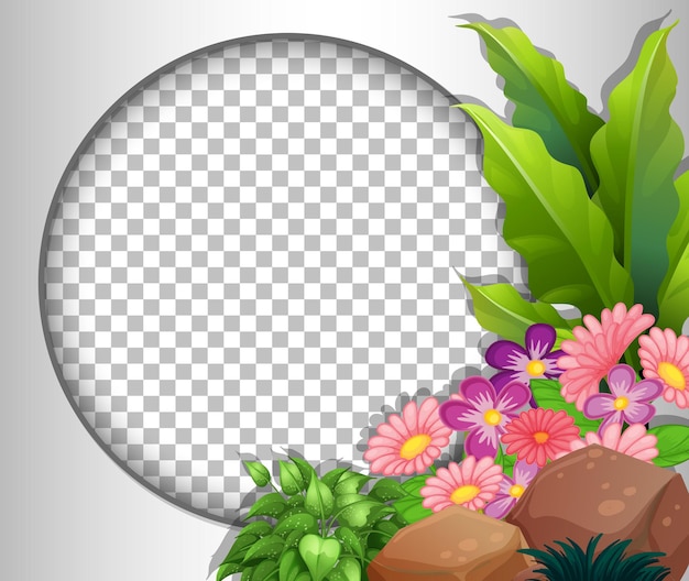 Round frame transparent with pink flowers template