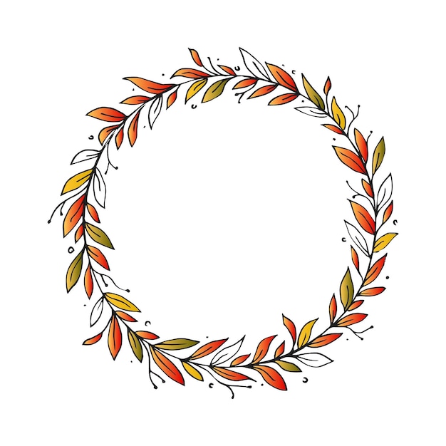 Vector round frame with autumn leaves and place for text. hand drawn leaves wreath