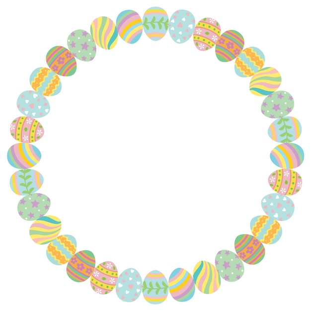 Round frame with easter eggs on white background Vector illustration