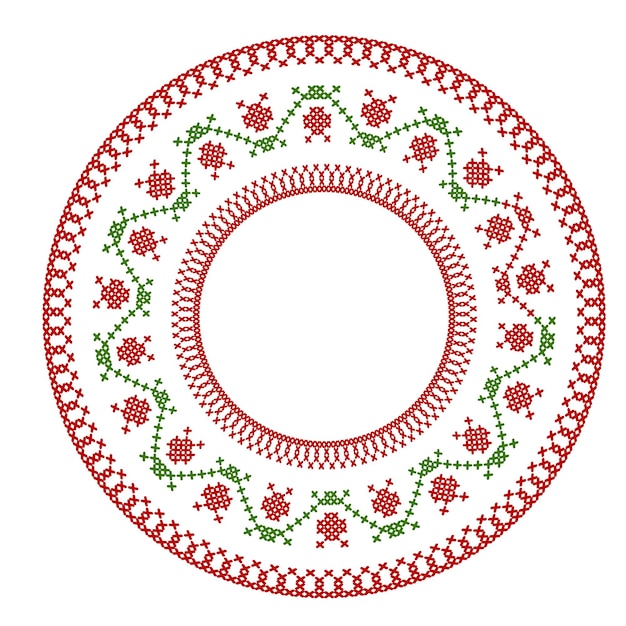 Vector round frame with flower folk embroidery 21