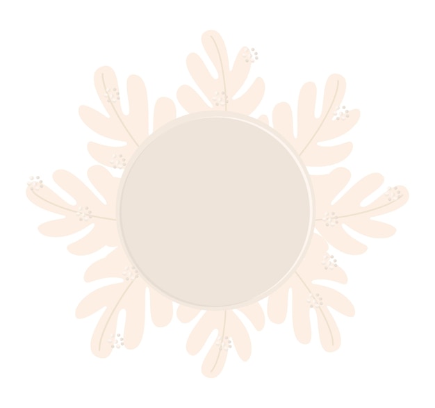 Round frame with foliage sun with rays in the form of leaves light beige color vector illustration