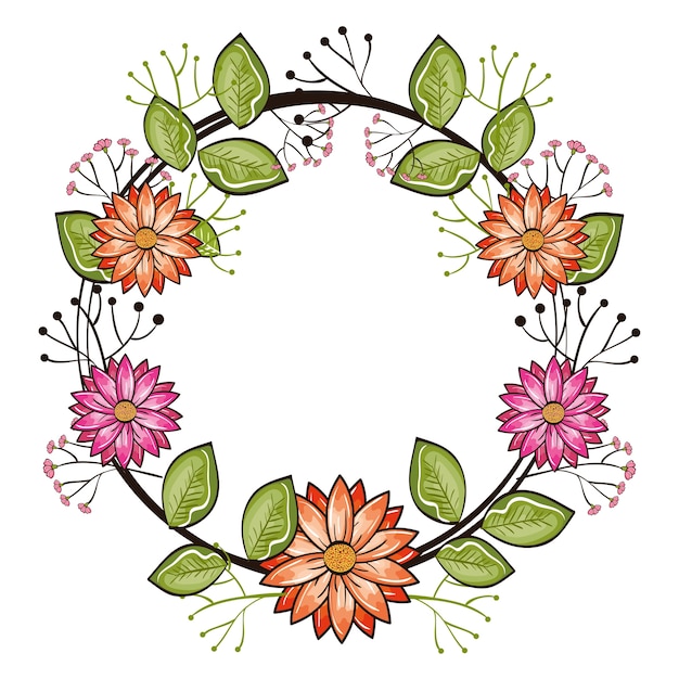 Round frame with orange and pink flowers