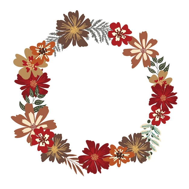 Round frame with pretty flowers festive floral circle for your season design