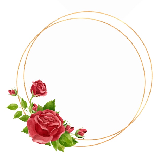 Round frame with red roses and gold frame Template for wedding invitation Valentines Day clipart