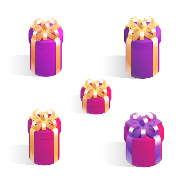 Round gift boxes with golden bows.