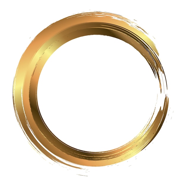 Round gold frame painted with brush strokes on a white background Golden concept design