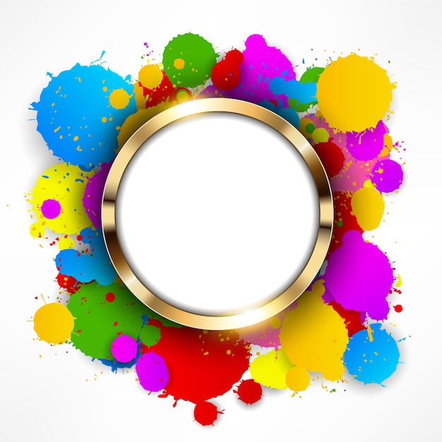 Round gold ring on colorful splashes background