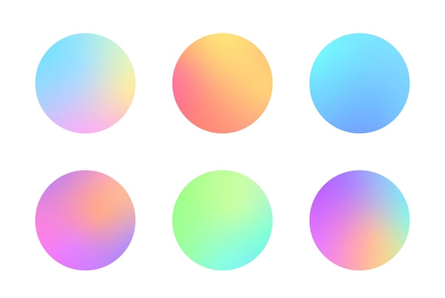 Round gradient set Colorful soft circles buttons Gradient holographic spheres