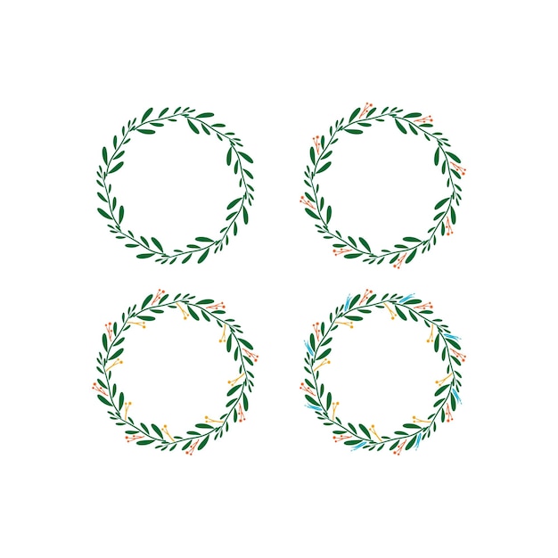 round green leaves set logo design