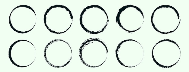 Round grunge brush frames circle and stamp artistic brush blots and black paint frame elements set