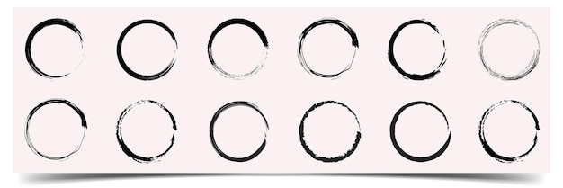 Round grunge brush frames circle and stamp brush stroke borders Round abstract black brush stroke