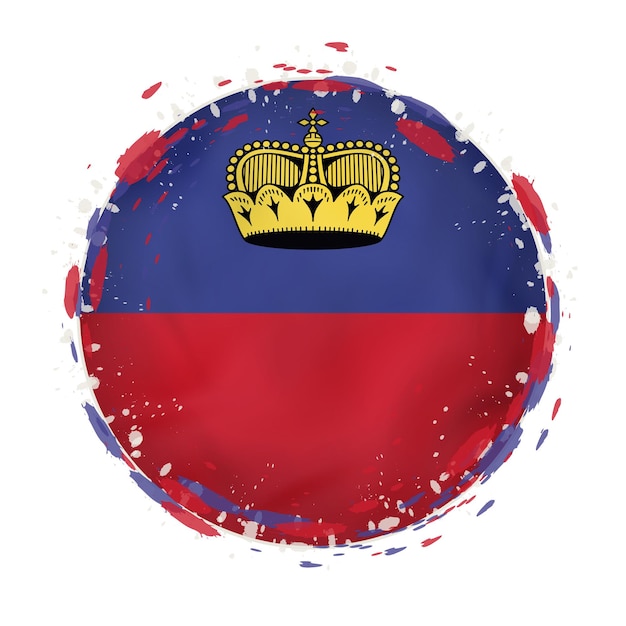 Round grunge flag of Liechtenstein with splashes in flag color Vector illustration