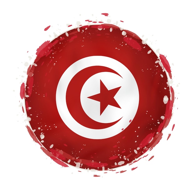 Round grunge flag of Tunisia with splashes in flag color Vector illustration