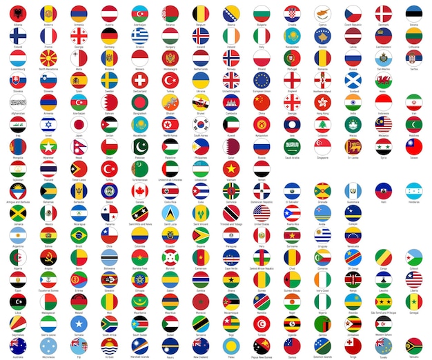 Vector round icons of all national flags