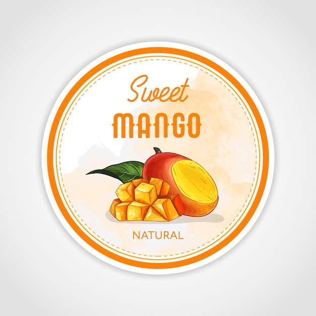 Round label or sticker design in vintage style with mango