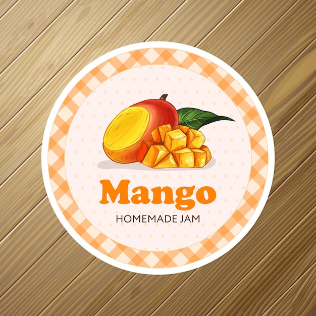 Round label or sticker design with mango illustration