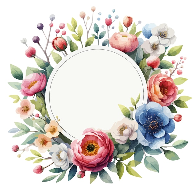 Round label with watercolor Spring tulips for woman day easter 8 march