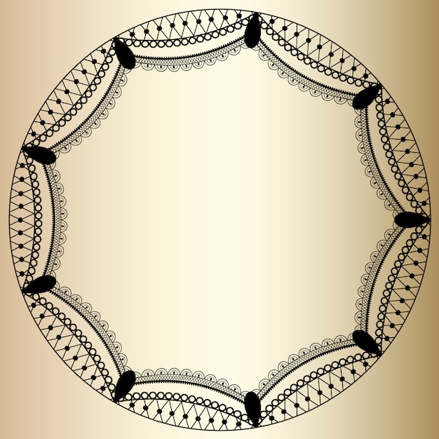 Round lace frame on golden background