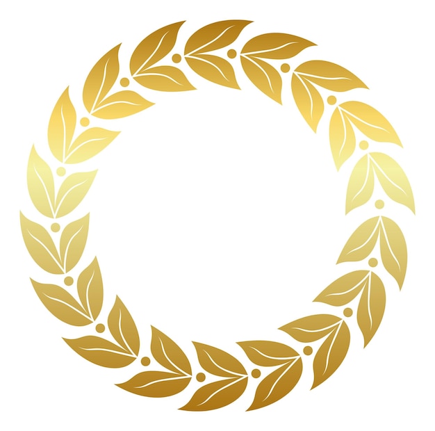 Round laurel branch emblem Golden foliage badge