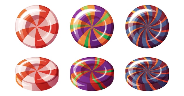 Round lollipops with spiral patterns in Halloween colors on an isolated background A set of sweets