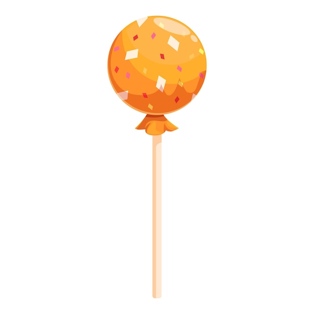 Vector round orange lollipop with sprinkles standing on wooden stick