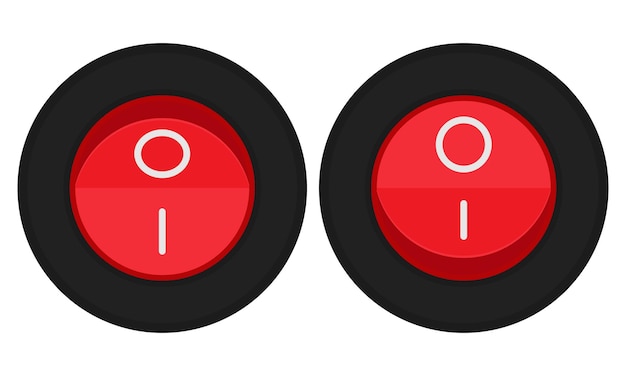 Vector round rocker switch with red button and markings vector image for electric illustrations or control schemas