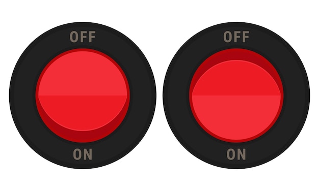 Vector round rocker switch with red button and on off labels vector image for electric illustrations or control schemas