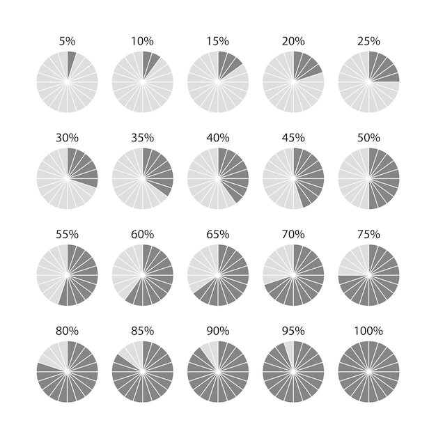 Round section graph Gray circle chart Piechart with segments and slices Pie diagram template