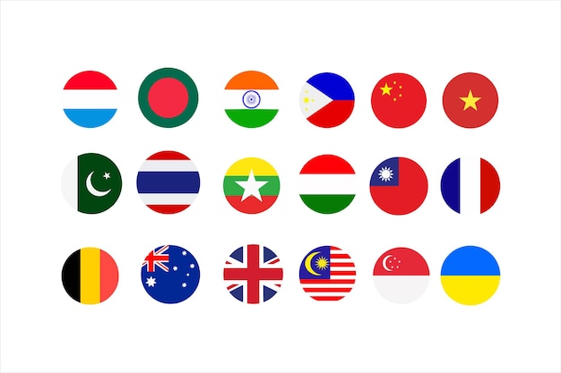 Round shaped flags set of countries illustration vector