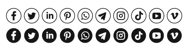 Round social media logotype collection Isolated