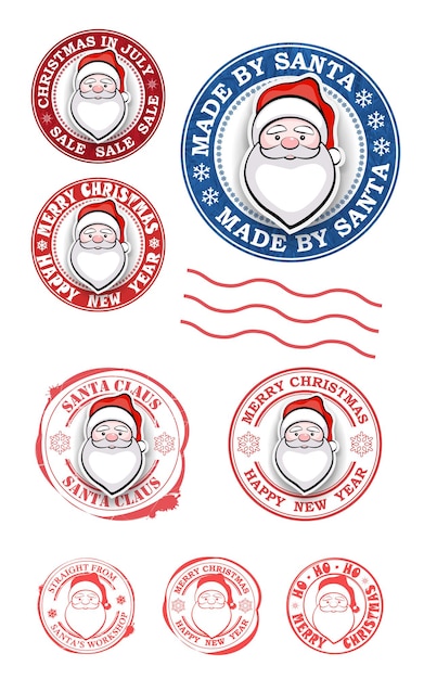 Round stamp with Santa Claus Christmas set design element