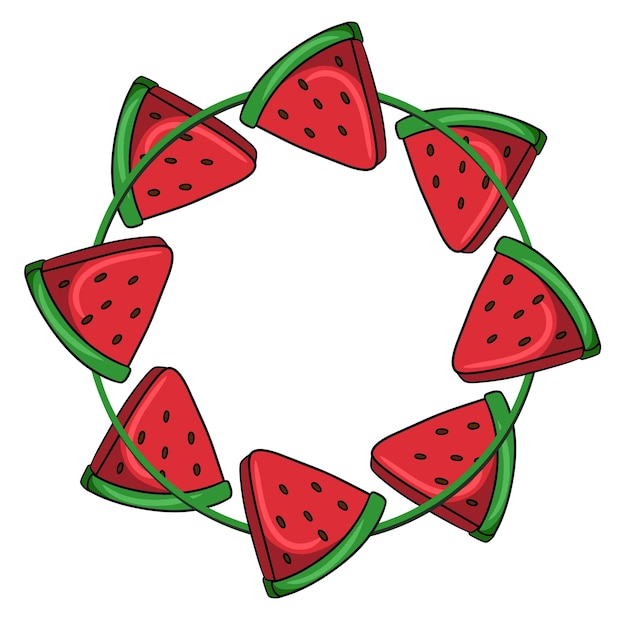 Round symmetrical frame triangular pieces of juicy watermelon copy space vector cartoon