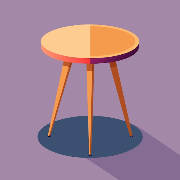 Vector round table with wooden legs standing against a purple backdrop a minimalist table with a single piece of toast and a slice of melon