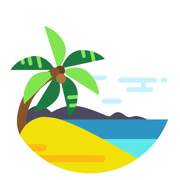 Round tropical beach icon Color summer coast