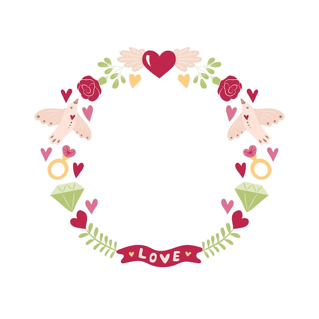 Round valentines day frame and love valentines day card vector illustration