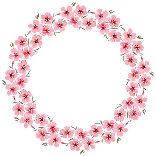 Round Watercolor Frame With Red Flowers On A White Background