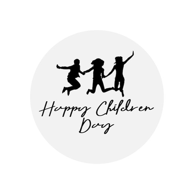 A round white circle with the words happy children day written in black.