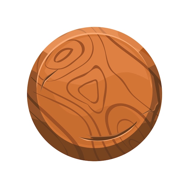 Round wood badge. Mobile gaming texture, vector illustration isolated on white background