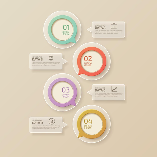 Rounded infographic template with colorful cycle diagram four options and transparent icons