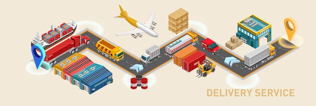 Route of goods delivery with departure and arrival points