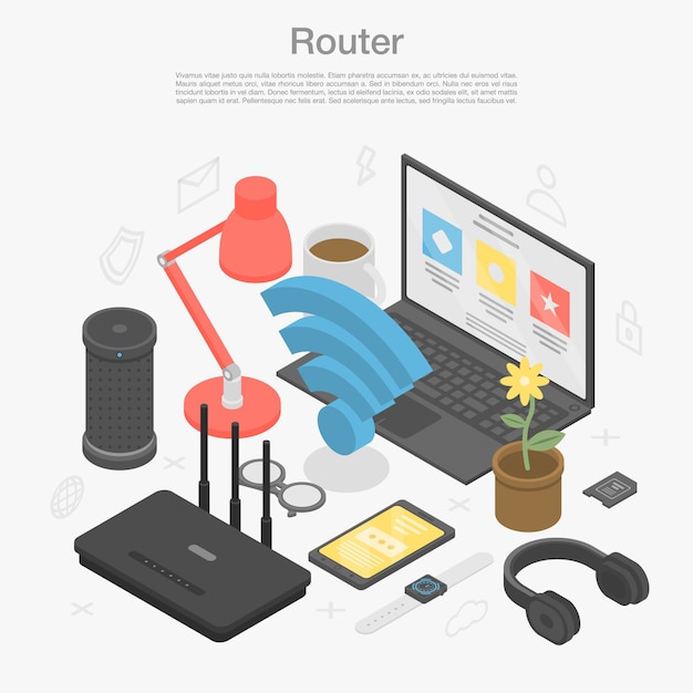 Router modem concept background, isometric style