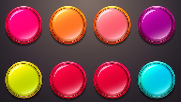 a row of buttons with different colors and different colors